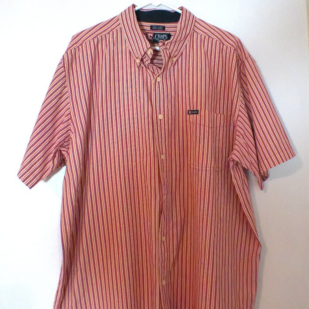 Chaps Ralph Lauren Men’s Button Down Shirt XL Red Yellow Striped Short Sleeve